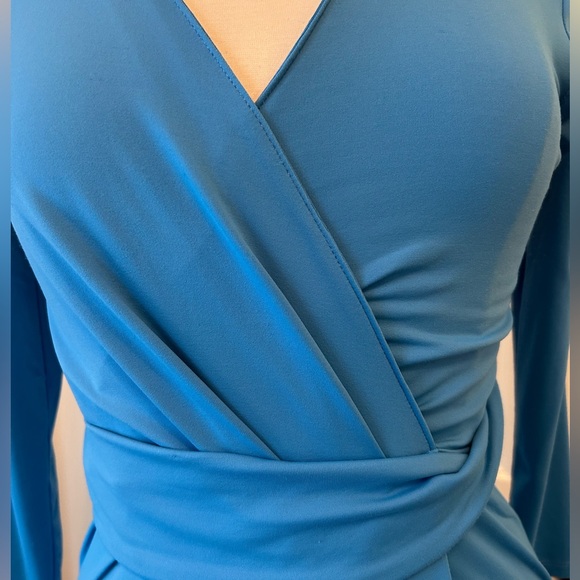 Talbots Cerulean Blue Long Sleeve V-Neck Faux Wrap Dress - Picture 4 of 9